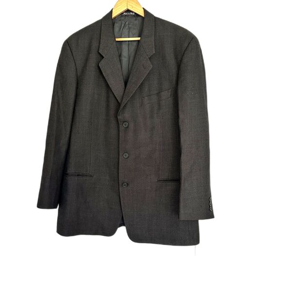 Giorgio Armani Three Button Blazer Size 42 R Dark Grey Virgin Wool Italy